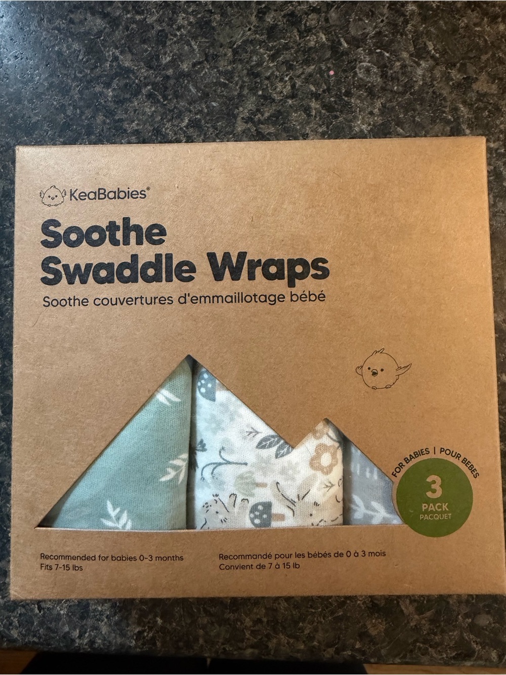 KeaBabies Soothe Swaddle Wraps - Green/White/Brown (3-Pack)